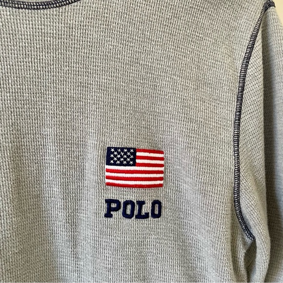 Polo Ralph Lauren Embroidered American Flag Logo Thermal Long Sleeve Tee in Gray - Picture 4 of 6